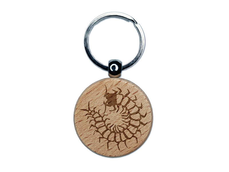 Creepy Crawly Centipede Engraved Wood Round Keychain Tag Charm