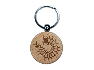 Creepy Crawly Centipede Engraved Wood Round Keychain Tag Charm