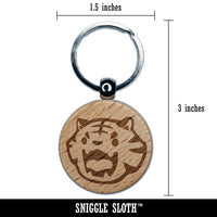 Cute and Fierce Tiger Head Engraved Wood Round Keychain Tag Charm