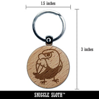 Cute and Grumpy Bald Eagle Engraved Wood Round Keychain Tag Charm