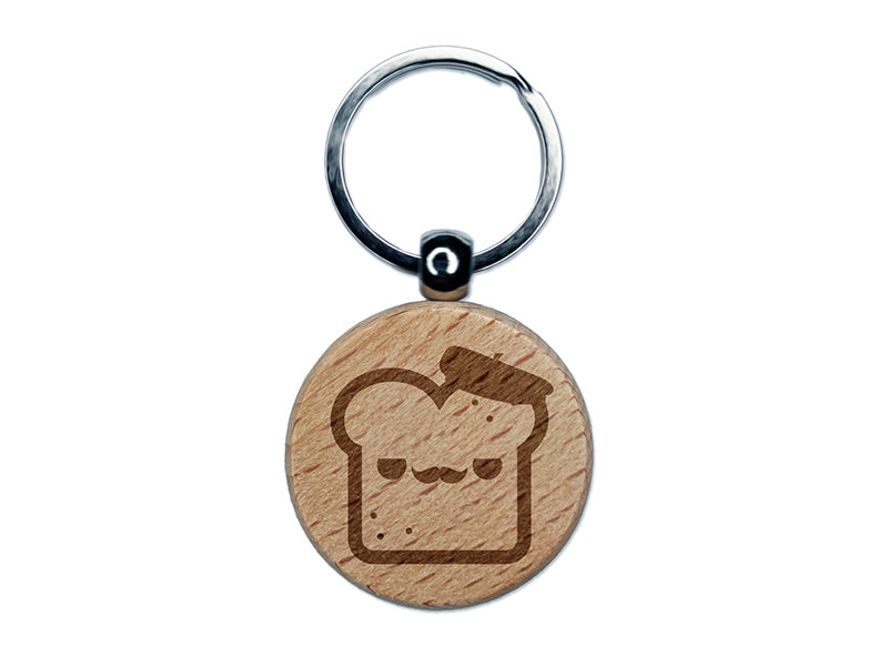 Cute and Kawaii French Toast Bread Engraved Wood Round Keychain Tag Charm