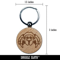 Cute Jumping Spider Engraved Wood Round Keychain Tag Charm