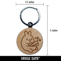 Cute Kawaii Bunny Rabbit Eating a Carrot for Lunch Engraved Wood Round Keychain Tag Charm