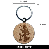Cute Little Dragon Breathing Fire Engraved Wood Round Keychain Tag Charm