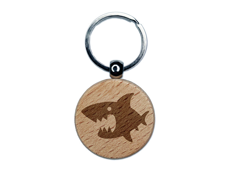 Cute Shark icon Engraved Wood Round Keychain Tag Charm