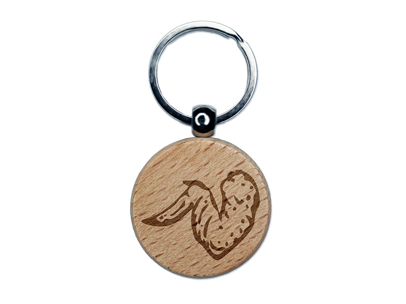 Delicious Chicken Wing with Drum and Flat Engraved Wood Round Keychain Tag Charm