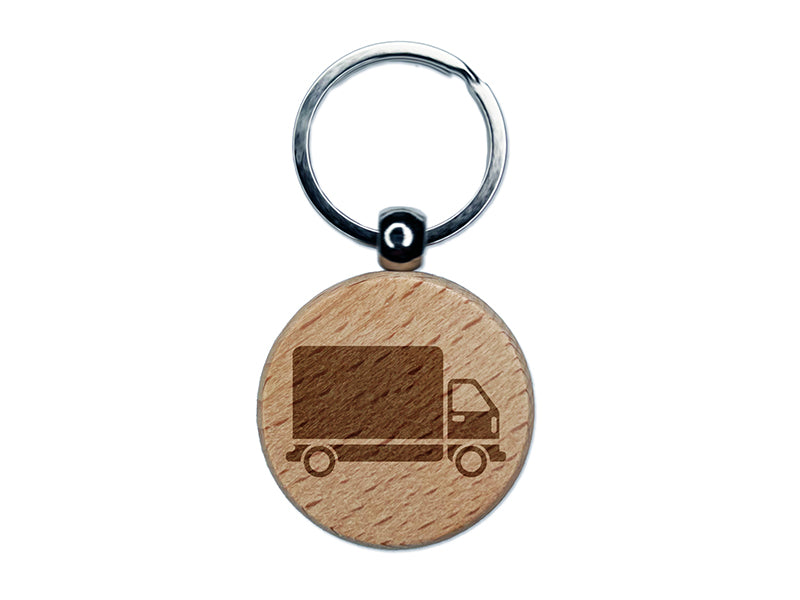 Delivery Truck Vehicle Icon Engraved Wood Round Keychain Tag Charm