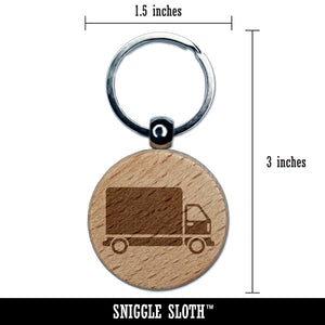 Delivery Truck Vehicle Icon Engraved Wood Round Keychain Tag Charm