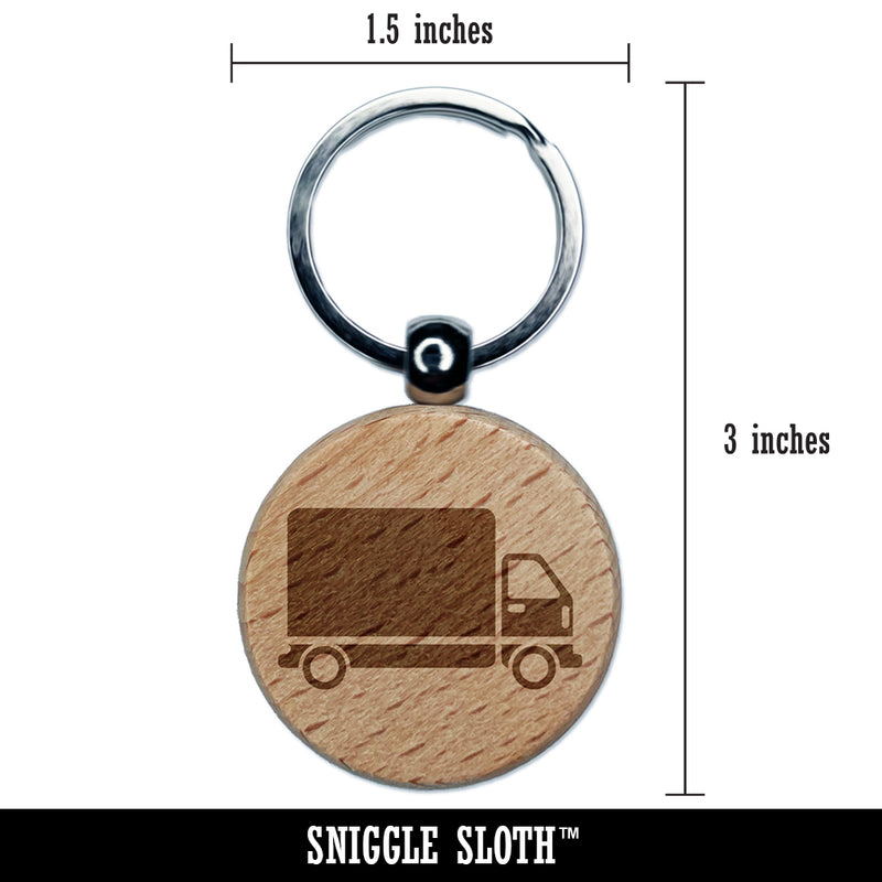 Delivery Truck Vehicle Icon Engraved Wood Round Keychain Tag Charm