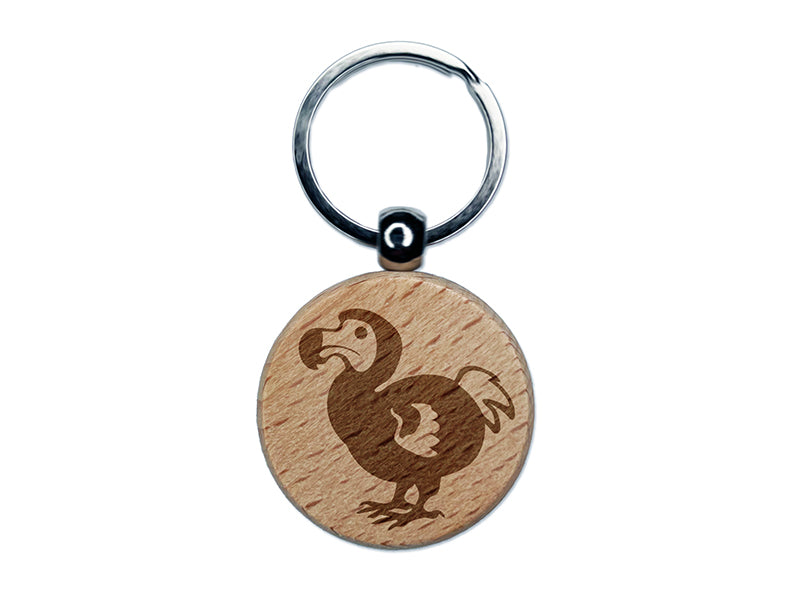 Extinct Dodo Bird Engraved Wood Round Keychain Tag Charm