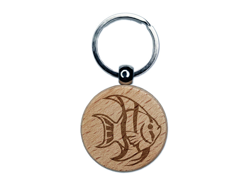 Freshwater Striped Angelfish Fish Engraved Wood Round Keychain Tag Charm