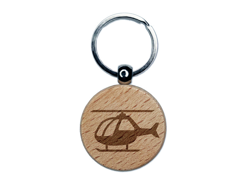 Helicopter Aircraft Chopper Engraved Wood Round Keychain Tag Charm