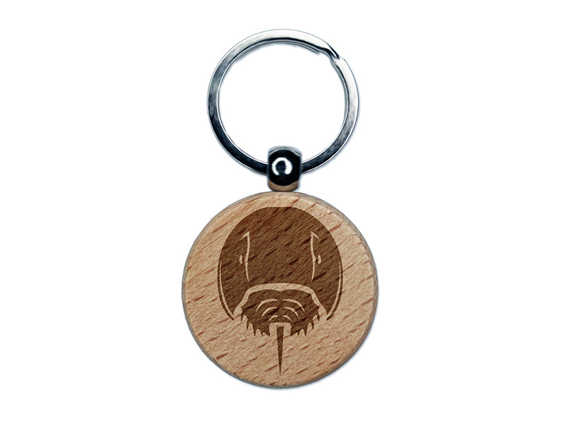 Horseshoe Crab Engraved Wood Round Keychain Tag Charm