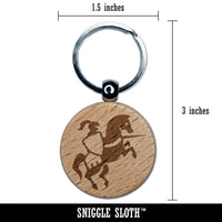 Jousting Knight with Lance on Horse Engraved Wood Round Keychain Tag Charm