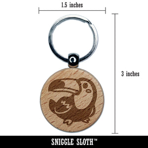 Kawaii Cute Toco Toucan Bird Engraved Wood Round Keychain Tag Charm