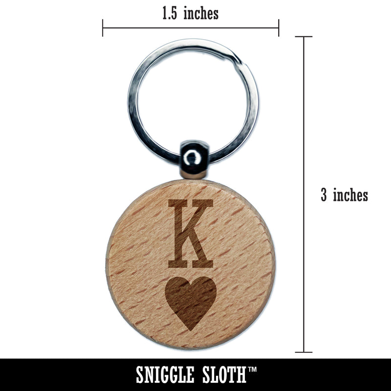 King of Hearts Card Suit Engraved Wood Round Keychain Tag Charm