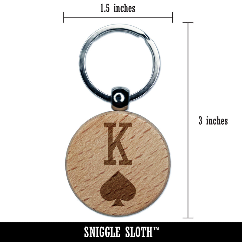 King of Spades Card Suit Engraved Wood Round Keychain Tag Charm