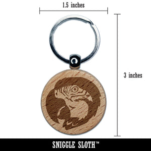 Macaw Parrot Bird Head Engraved Wood Round Keychain Tag Charm