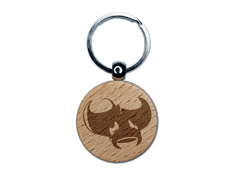 Manta Ray Engraved Wood Round Keychain Tag Charm