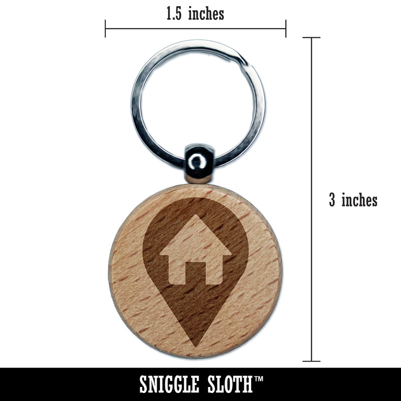 Map Home Location Marker Symbol Engraved Wood Round Keychain Tag Charm