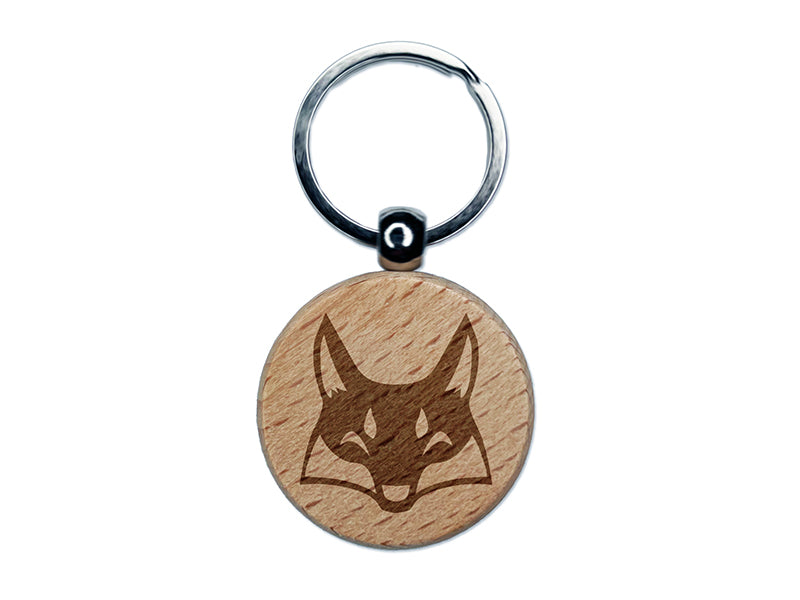 Mischievous Fox Face Engraved Wood Round Keychain Tag Charm