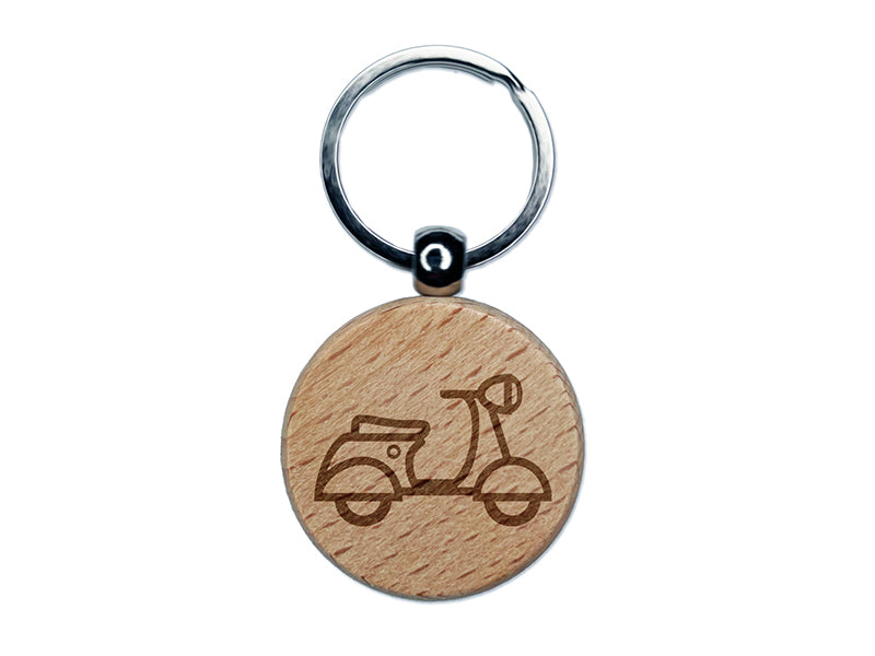 Moped Scooter Motor Vehicle Engraved Wood Round Keychain Tag Charm