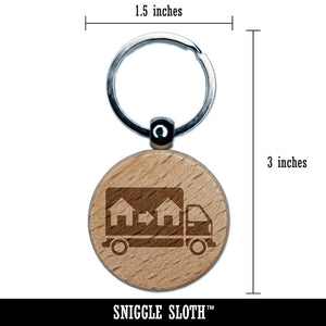 Moving Truck Vehicle Icon Engraved Wood Round Keychain Tag Charm