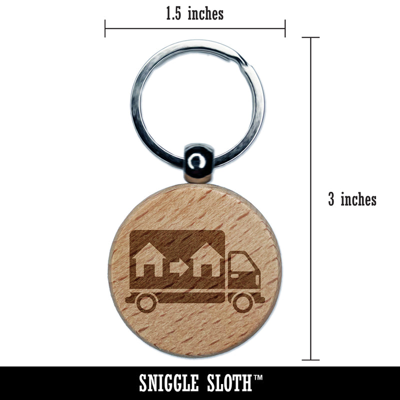 Moving Truck Vehicle Icon Engraved Wood Round Keychain Tag Charm