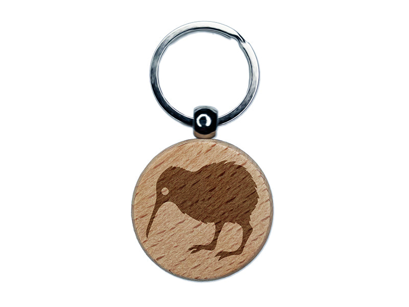 New Zealand Kiwi Bird Engraved Wood Round Keychain Tag Charm