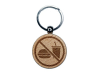 No Food or Drink Icon Engraved Wood Round Keychain Tag Charm