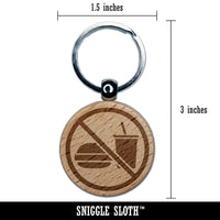 No Food or Drink Icon Engraved Wood Round Keychain Tag Charm