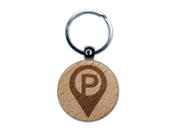 P Parking Map Location Icon Engraved Wood Round Keychain Tag Charm