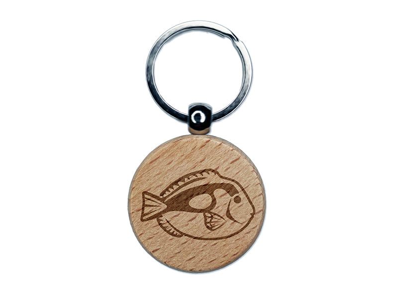 Regal Blue Tang Surgeonfish Fish Engraved Wood Round Keychain Tag Charm