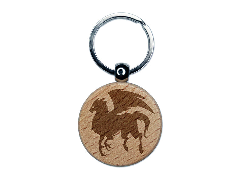 Regal Hippogriff Fantasy Silhouette Engraved Wood Round Keychain Tag Charm