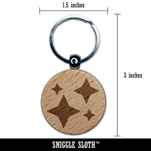 Shiny Sparkle Stars Engraved Wood Round Keychain Tag Charm