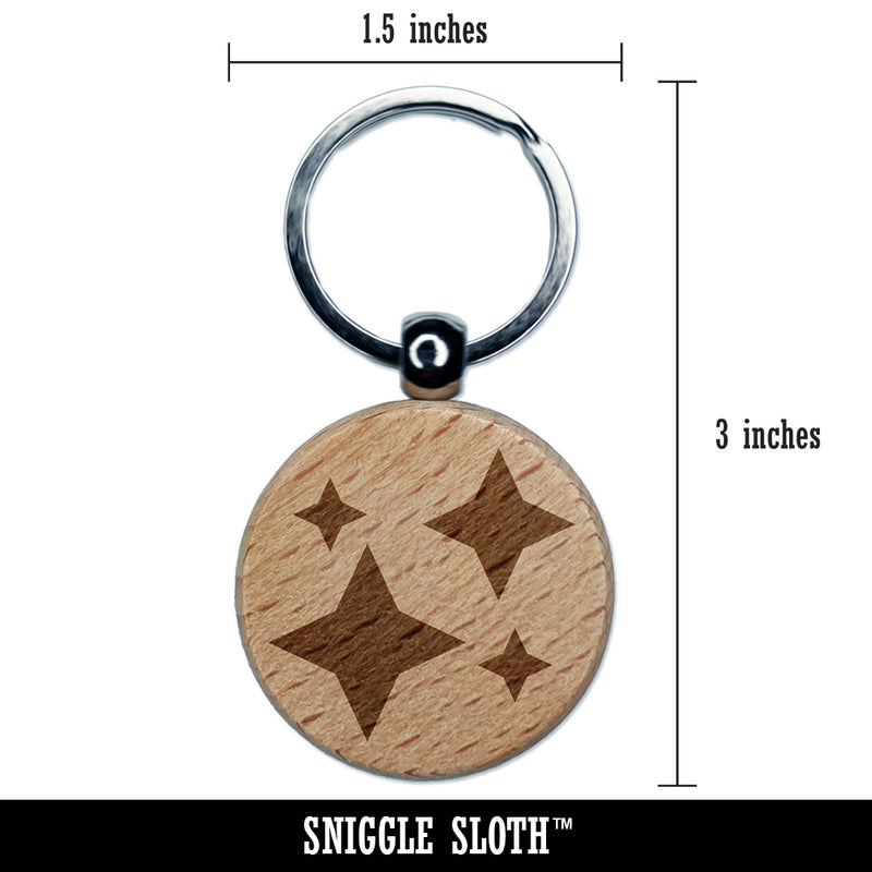 Shiny Sparkle Stars Engraved Wood Round Keychain Tag Charm