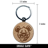 Smiling Spotted Hyena Head Engraved Wood Round Keychain Tag Charm