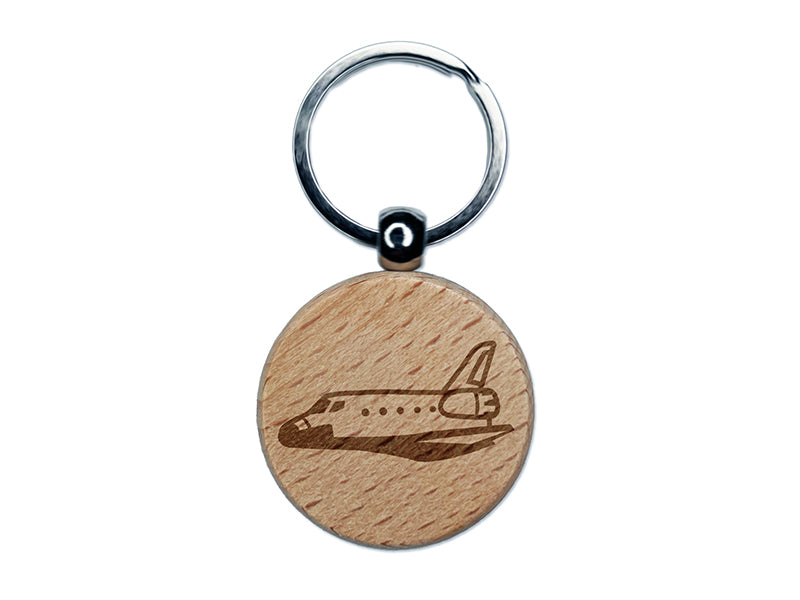 Space Shuttle Engraved Wood Round Keychain Tag Charm