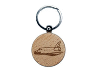 Space Shuttle Engraved Wood Round Keychain Tag Charm