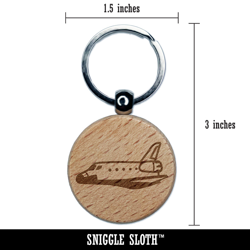 Space Shuttle Engraved Wood Round Keychain Tag Charm