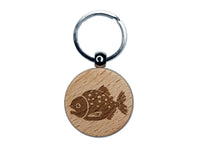 Toothy Piranha Fish Engraved Wood Round Keychain Tag Charm