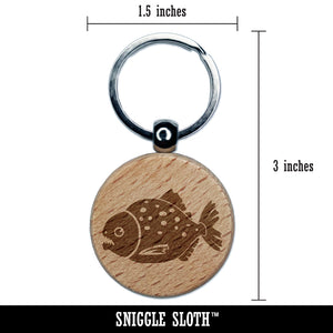 Toothy Piranha Fish Engraved Wood Round Keychain Tag Charm