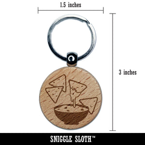 Tortilla Chips and Dip Salsa Cheese Guacamole Engraved Wood Round Keychain Tag Charm