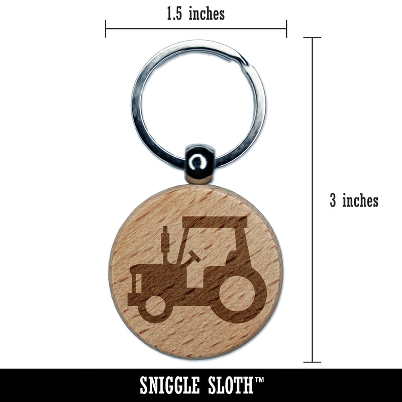 Tractor Farm Vehicle Engraved Wood Round Keychain Tag Charm