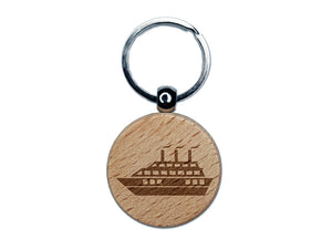 Vacation Cruise Ship Boat Engraved Wood Round Keychain Tag Charm