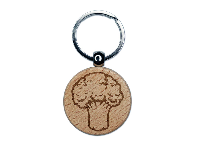 Vegetable Broccoli Engraved Wood Round Keychain Tag Charm