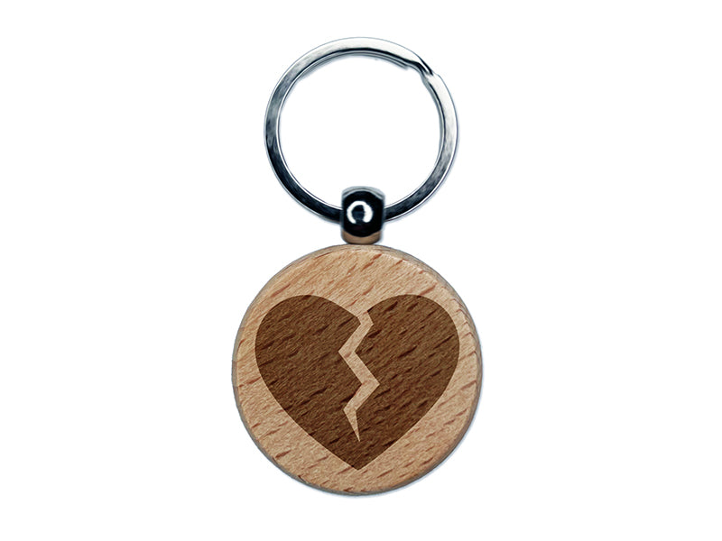 Broken Heart Love Engraved Wood Round Keychain Tag Charm