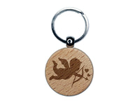 Cupid with Arrow Hearts Valentine's Day Silhouette Engraved Wood Round Keychain Tag Charm