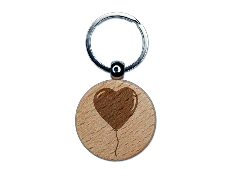 Heart Balloon Valentine's Day Engraved Wood Round Keychain Tag Charm