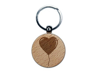 Heart Balloon Valentine's Day Engraved Wood Round Keychain Tag Charm